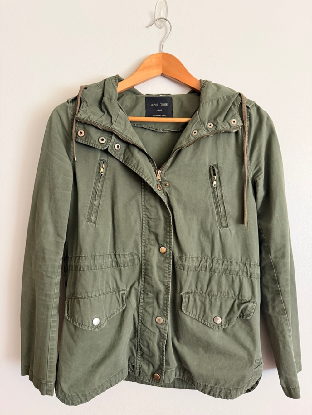 Love Tree Olive Utility Hooded Jacket